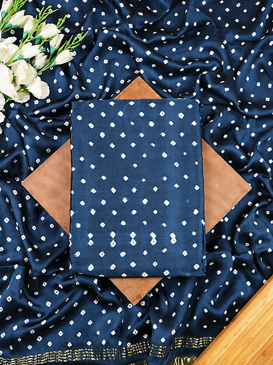 Midnight Blue Modal Silk Bandhej Suit Set