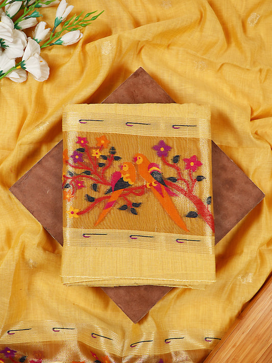 Yellow Chanderi Silk Jamdani Weaving Suit Set