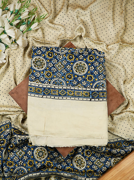 Off-White Organic Ajrakh Modal Satin 2 Piece Suit Set