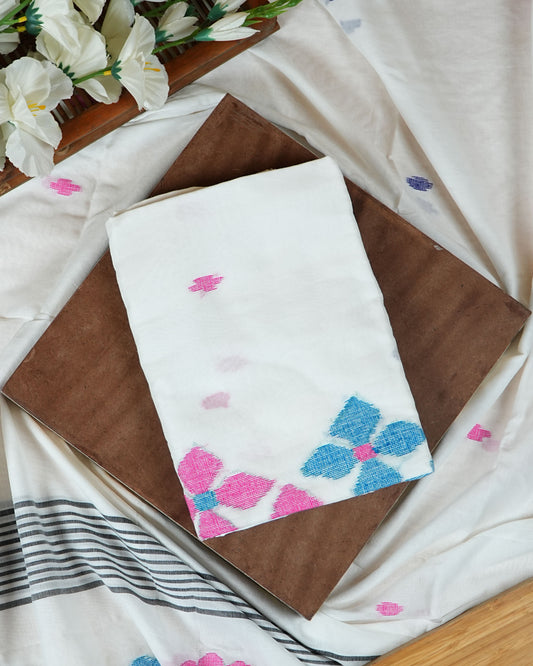 White & Blue Handwoven Jamdani Suit Set