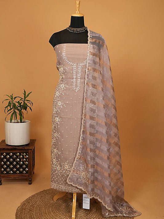 Mauve Tissue Silk Handwork Suit Set
