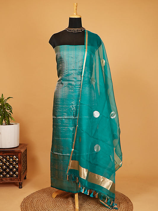 Firozi Pure Katan Silk Banarasi Dotted Suit Set