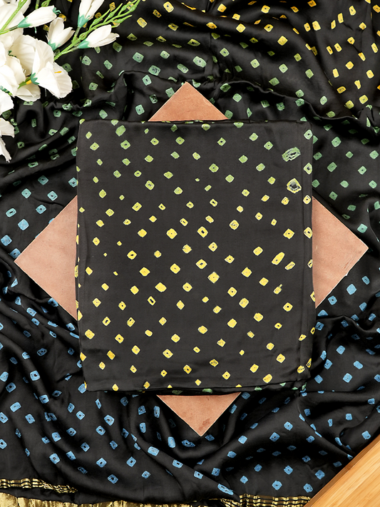 Black Multicolor Bandhej Modal Silk Suit Set