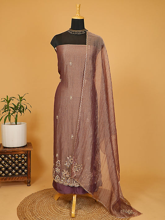 Dusty Mauve Pure Tissue Silk Handwork Suit Set