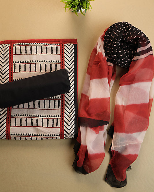 Red Organic Cotton Handblock Print Suit Set