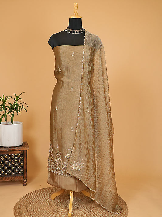 Golden Pure Tissue Silk Handwork Suit Set
