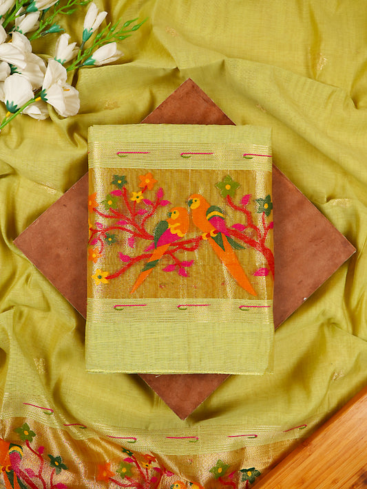 Light Green Chanderi Silk Jamdani Weaving Suit Set