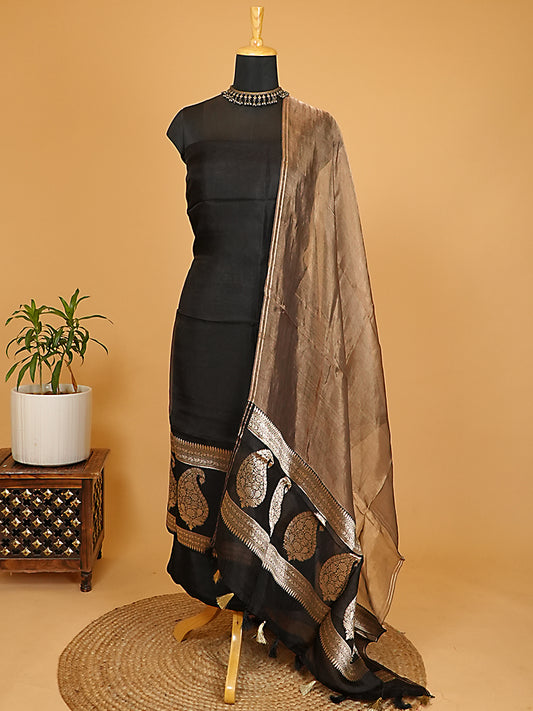 Classic Black Pure Kora Silk Banarasi Suit Set