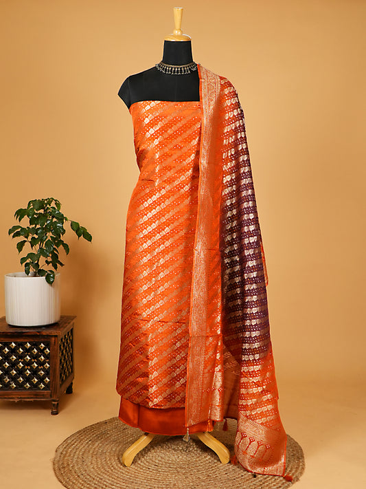 Orange Dola Silk Bandhani Banarasi Suit Set