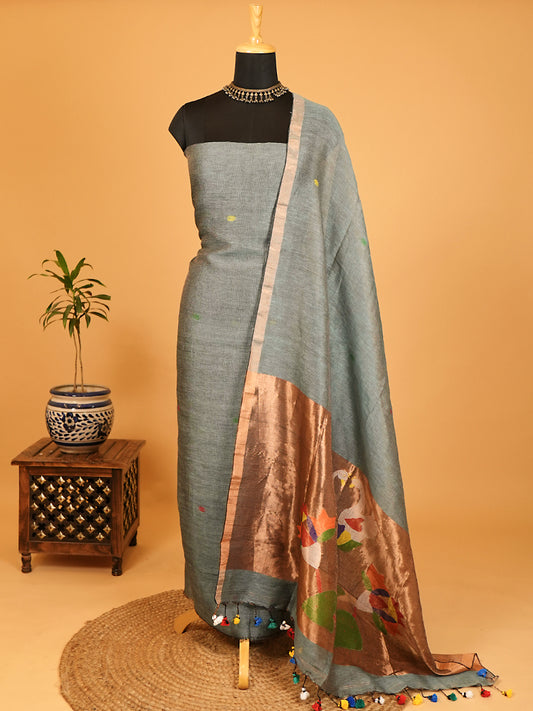 Grey Linen Tissue Jamdani Weaving Suit Set