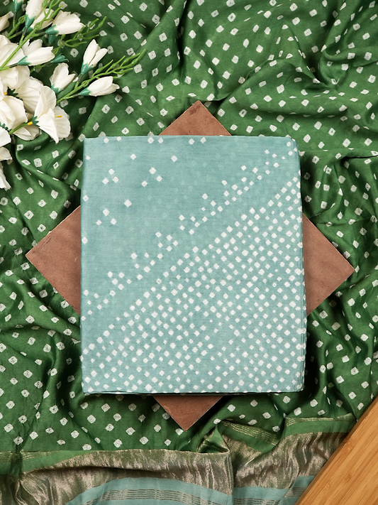 Blue & Bottle Green Bandhej Chanderi Silk Suit Set