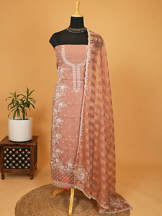 Dusty Rose Tissue Silk Handwork Suit Set