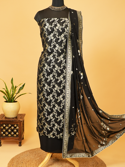 Black Banarasi Khaddi Georgette Suit Set