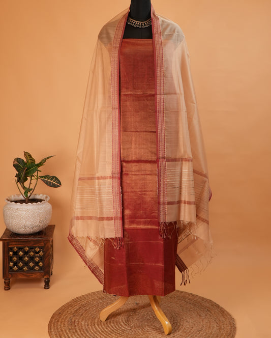 Brown Maheshwari Silk Four Peddle Weave Suit Set