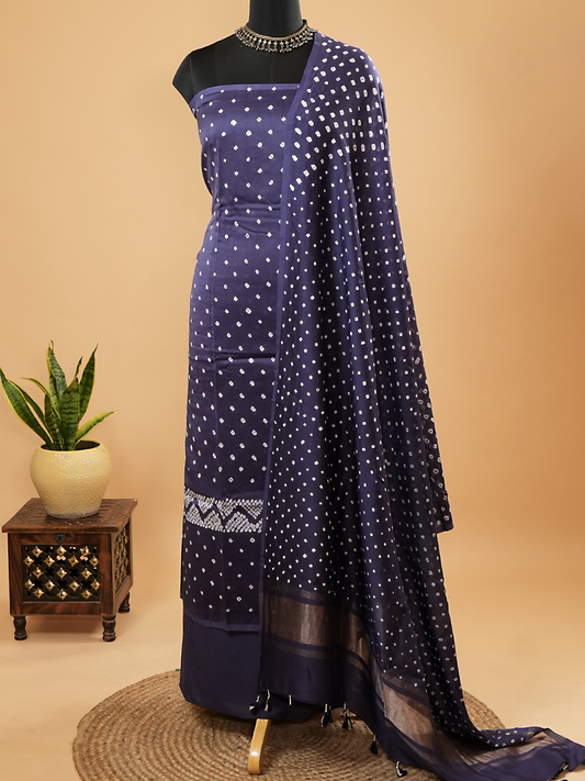 Deep Indigo Bandhej Chanderi Silk Suit Set