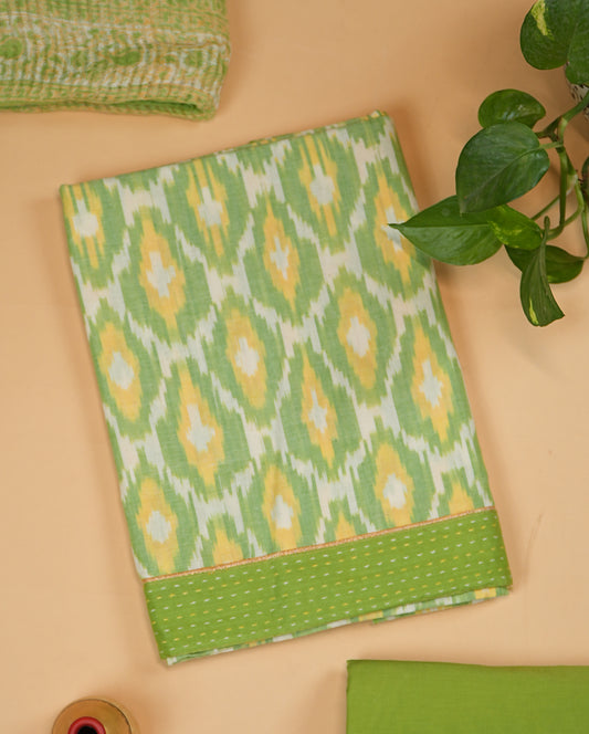 Handloom Cotton Light Green Ikat Print Suit Set