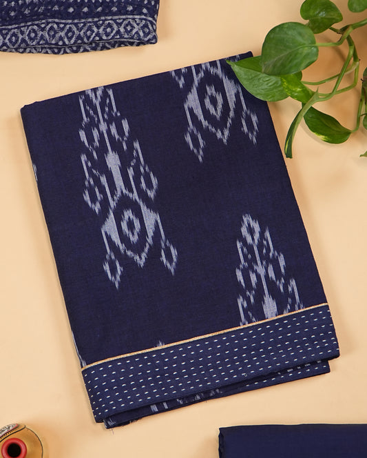 Navy Blue & White Ikat Print Suit Set
