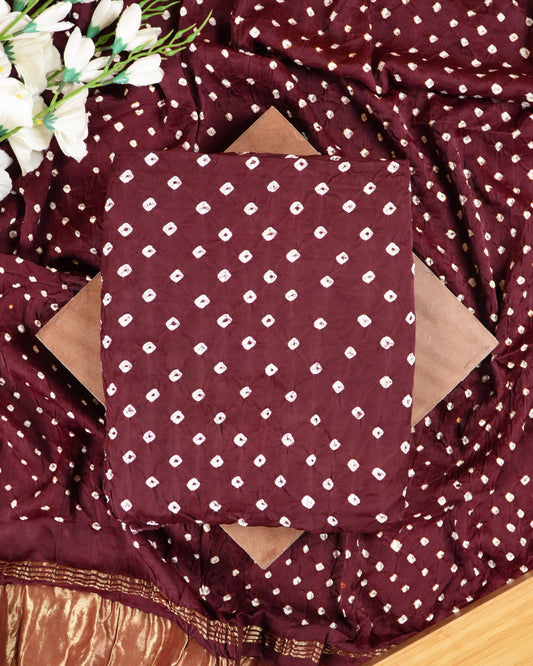 Brown Bandhej Modal Silk Suit Set