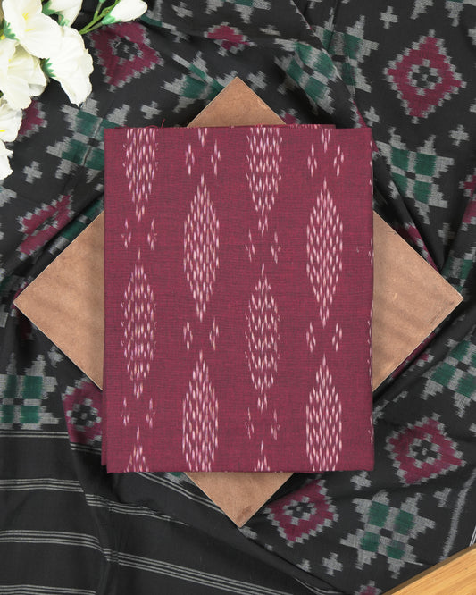 Maroon & Black Organic Cotton Handwoven Ikat Suit Set
