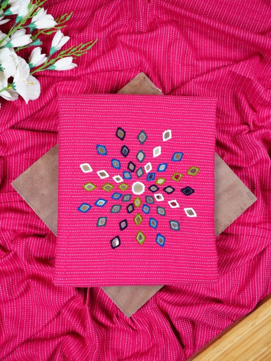 Magenta Handloom Co-ord with Kantha & Mirror Work