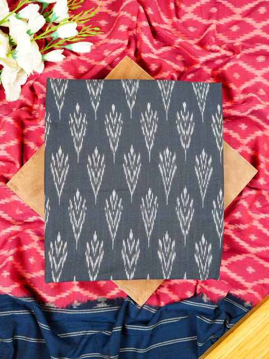 Navy Blue Cotton Ikat Suit with Pink-Red Contrast Dupatta