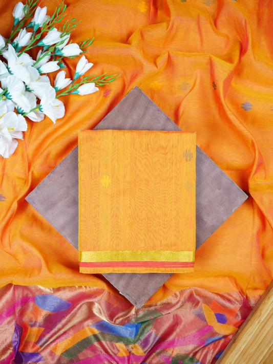 Marigold Orange Muslin Jamdani Suit with Paithani Dupatta