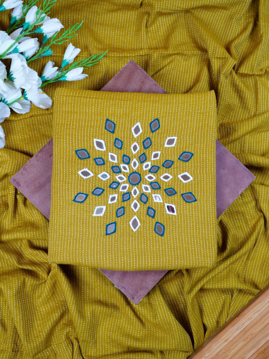 Mustard Handloom Co-ord with Kantha & Mirror Work