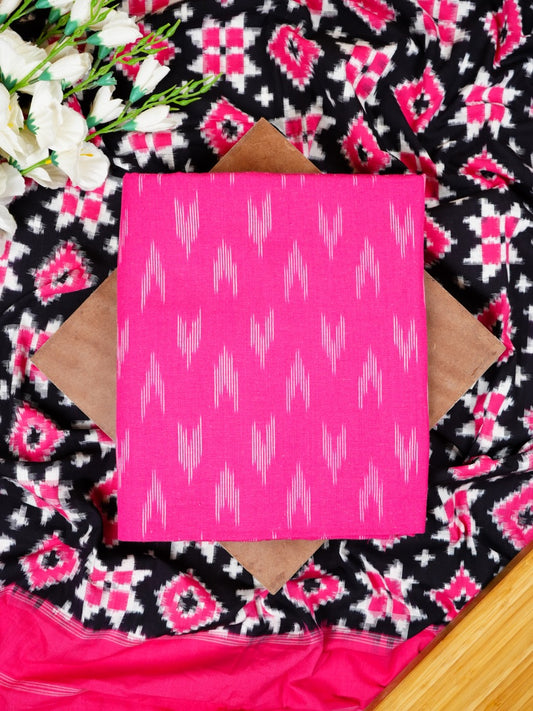 Hot Pink Ikat Cotton Suit with Bold Black Contrast Dupatta