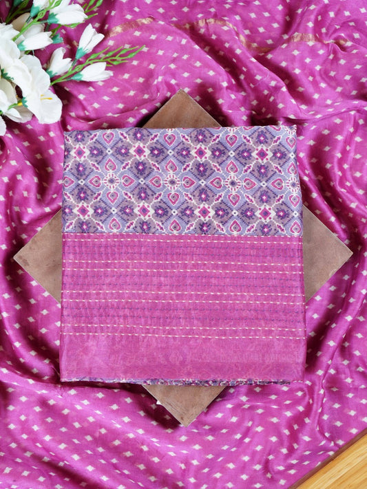 Magenta & Lavender Maheshwari Silk Suit with Patola Print