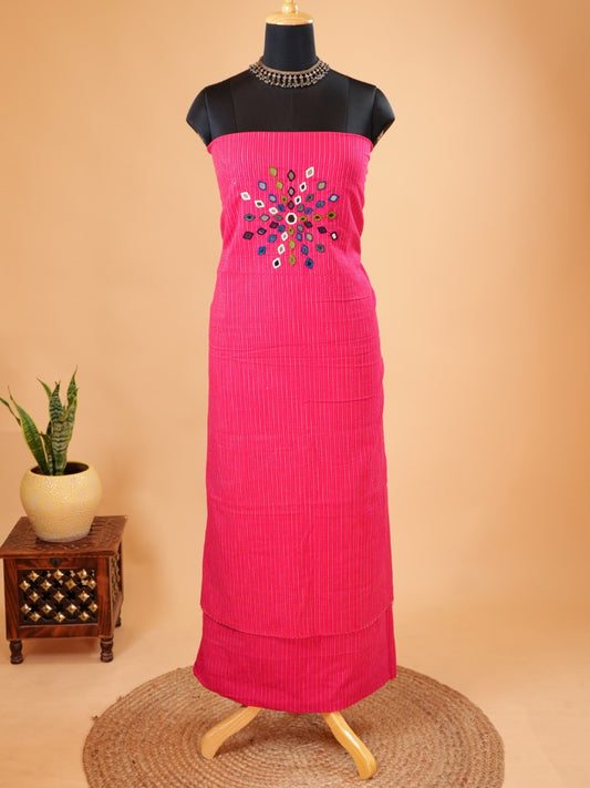 Magenta Handloom Co-ord with Kantha & Mirror Work