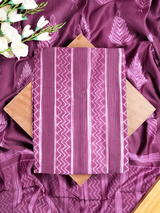 Purple Maheshwari Silk Suit Set With Pintex & Shibori Design