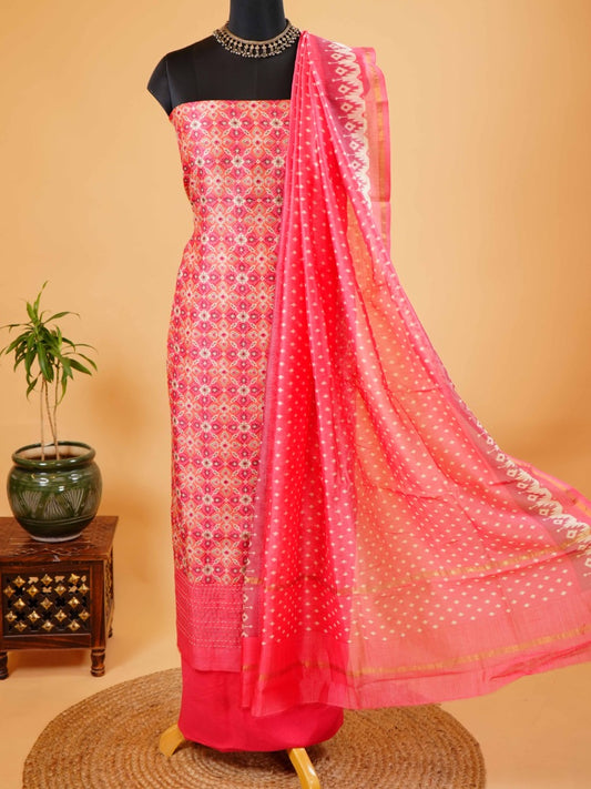 Pink Maheshwari Silk Suit with Patola Print