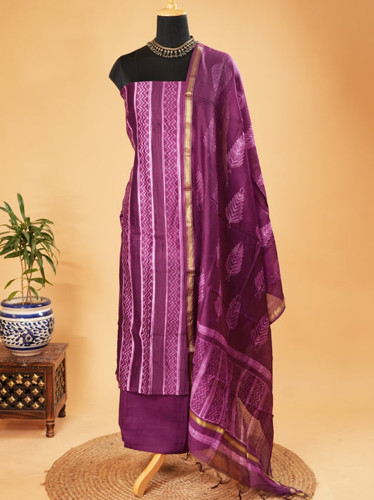 Purple Maheshwari Silk Suit Set With Pintex & Shibori Design