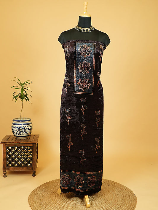Velvet Kurta Piece with Ajrakh Art